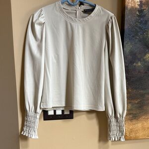 Bagatelle Cream Blouse with Gathered Leather like Sleeves